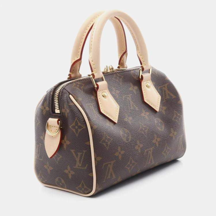 Pre Owned Louis Vuitton Speedy Bandouliere 20 Beige Monogram Canvas Top Handle Bag