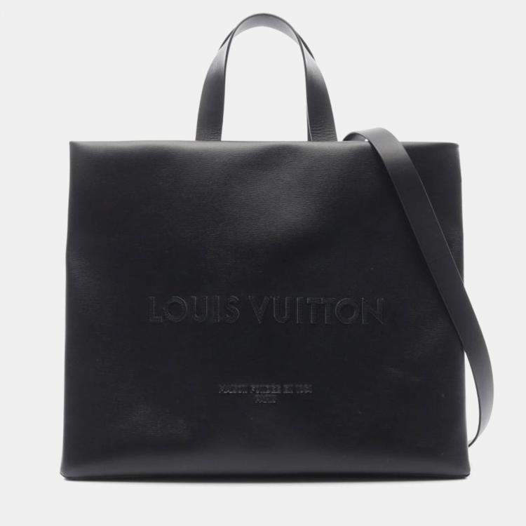 Pre Owned Louis Vuitton Shopper Tote MM Black Leather Tote Bag