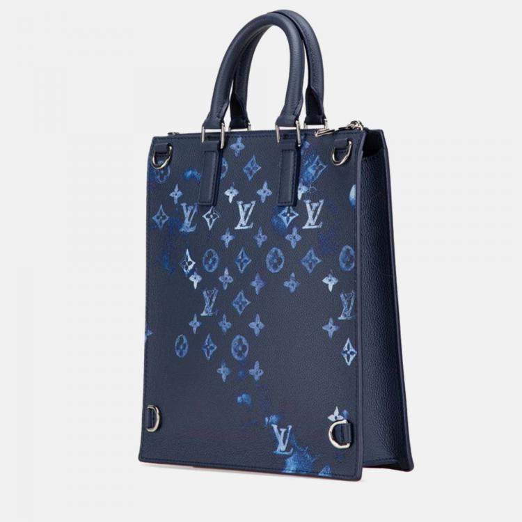 Pre Owned Louis Vuitton Sac Plat Navy Monogram Watercolor Grained Leather Shoulder Bag