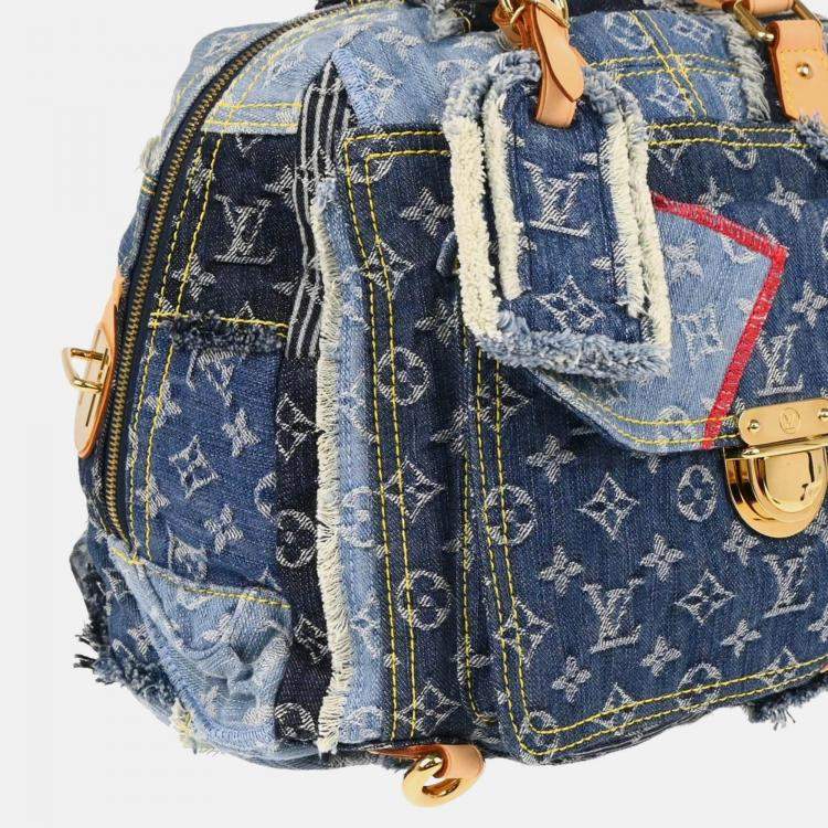 Pre Owned Louis Vuitton Patchwork Blue Monogram Denim Shoulder Bag