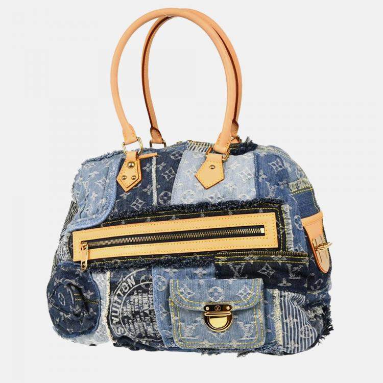 Pre Owned Louis Vuitton Patchwork Blue Monogram Denim Shoulder Bag
