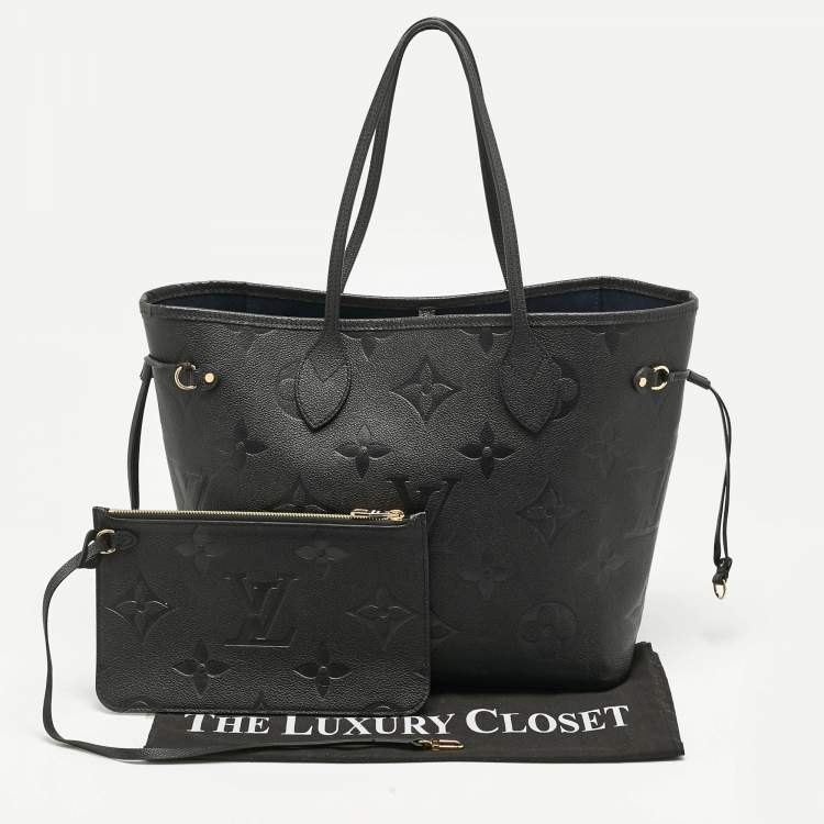 Pre Owned Louis Vuitton Black Monogram Giant Empreinte Leather Neverfull MM Bag