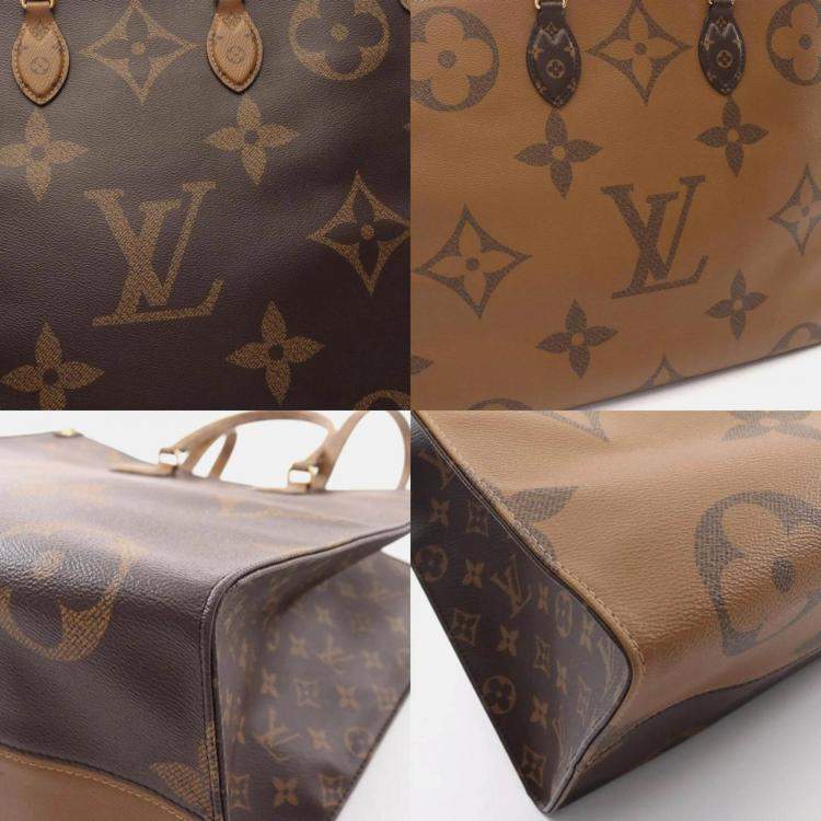 Pre Owned Louis Vuitton OnTheGo GM Coated Canvas Brown/Beige Monogram Giant Reverse Tote Bag 