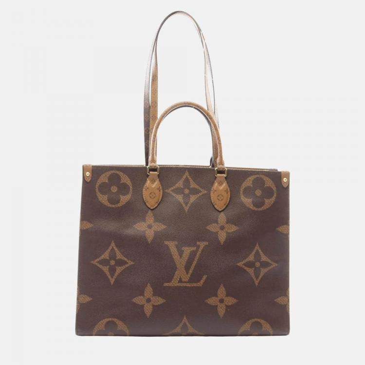 Pre Owned Louis Vuitton OnTheGo GM Coated Canvas Brown/Beige Monogram Giant Reverse Tote Bag 