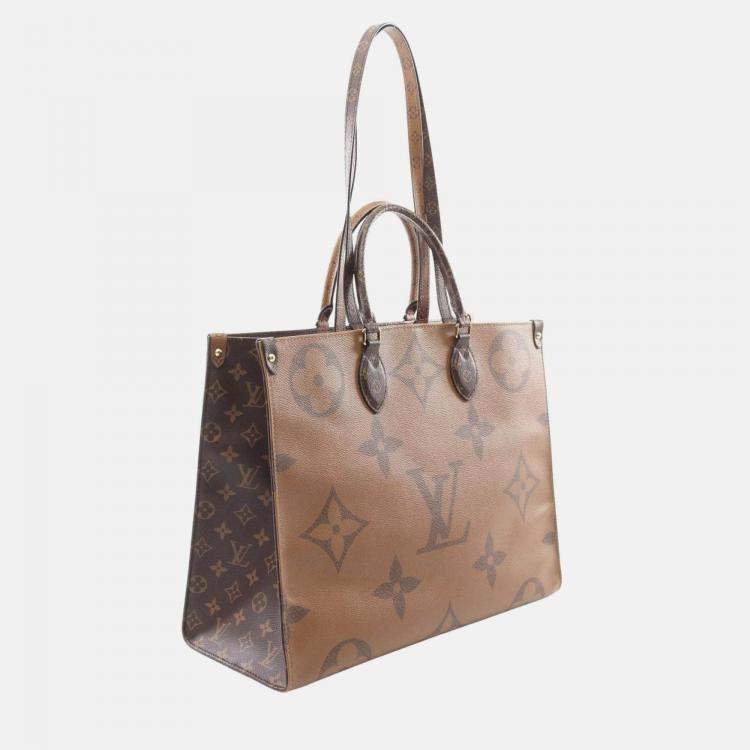 Pre Owned Louis Vuitton OnTheGo GM Coated Canvas Brown/Beige Monogram Giant Reverse Tote Bag 