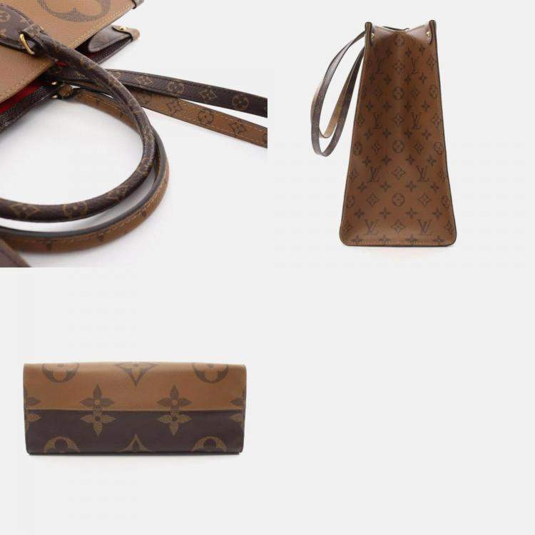 Pre Owned Louis Vuitton OnTheGo GM Coated Canvas Brown/Beige Monogram Giant Reverse Tote Bag 