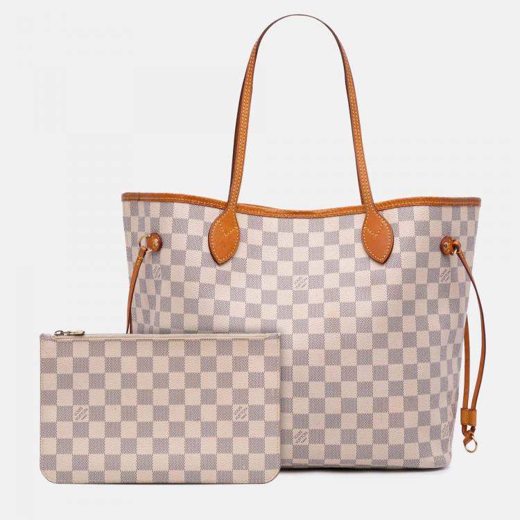 Pre Owned Louis Vuitton White Damier Azur Neverfull MM
