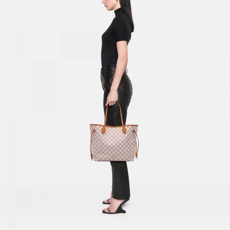 Pre Owned Louis Vuitton White Damier Azur Neverfull MM