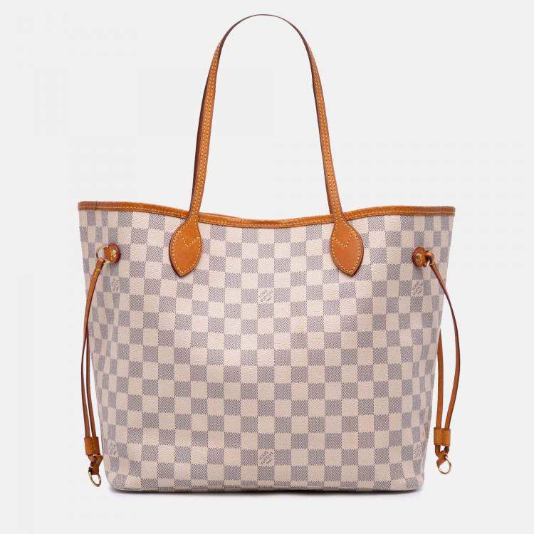 Pre Owned Louis Vuitton White Damier Azur Neverfull MM