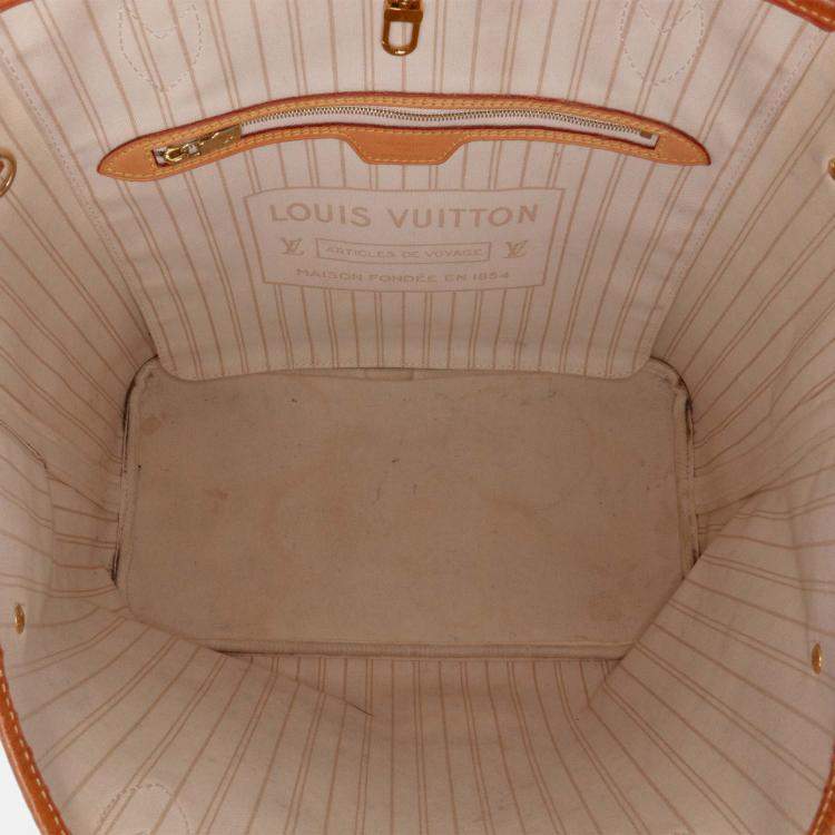 Pre Owned Louis Vuitton White Damier Azur Neverfull MM
