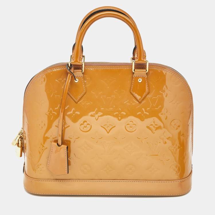 Pre Owned Louis Vuitton Beige Poudre Monogram Vernis Alma PM Bag