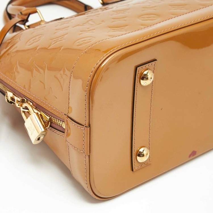Pre Owned Louis Vuitton Beige Poudre Monogram Vernis Alma PM Bag