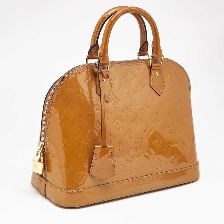 Pre Owned Louis Vuitton Beige Poudre Monogram Vernis Alma PM Bag