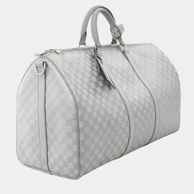 Pre Owned Louis Vuitton Damier Glitter Keepall Bandouliere 50 Silver Bag