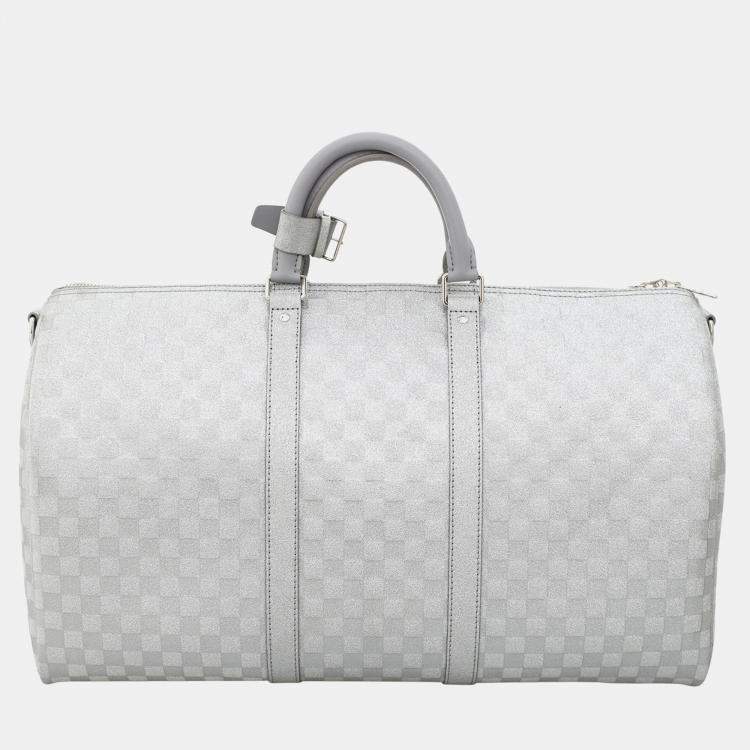Pre Owned Louis Vuitton Damier Glitter Keepall Bandouliere 50 Silver Bag