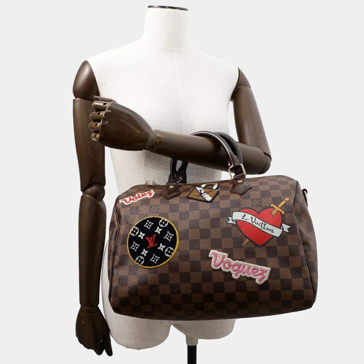 Pre Owned Louis Vuitton Speedy Bandoulière 30 Red Damier Ebene Canvas Bag