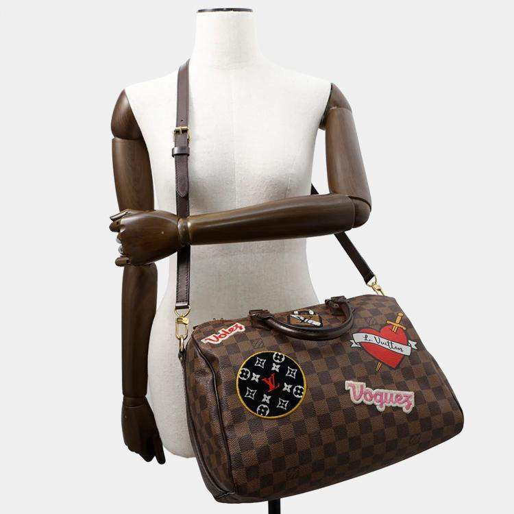 Pre Owned Louis Vuitton Speedy Bandoulière 30 Red Damier Ebene Canvas Bag