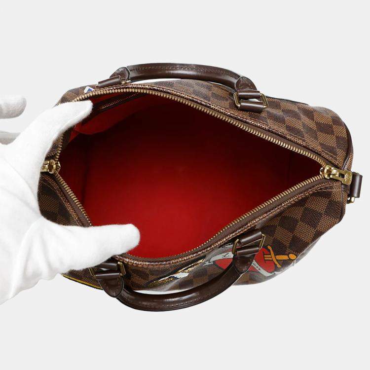 Pre Owned Louis Vuitton Speedy Bandoulière 30 Red Damier Ebene Canvas Bag