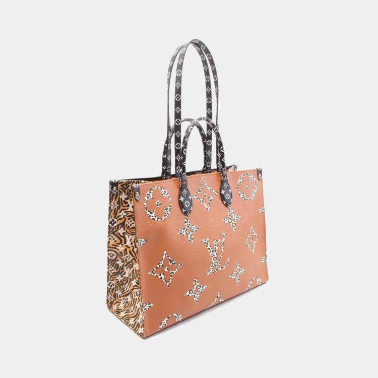 Pre Owned Louis Vuitton OnTheGo GM Brown/Black/White Monogram Canvas Tote Bag