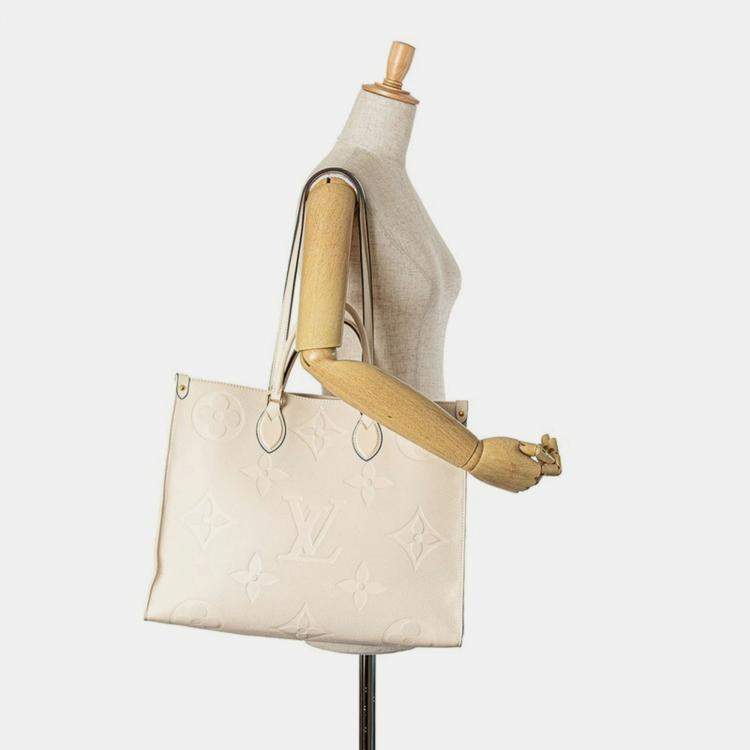 Pre Owned Louis Vuitton OnTheGo GM White Leather Monogram Empreinte Giant Shoulder Bag
