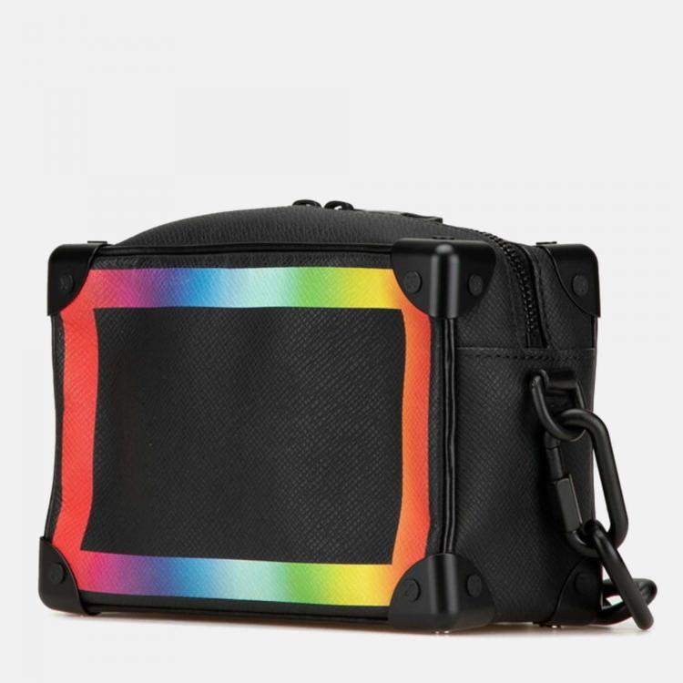Pre Owned Louis Vuitton Soft Trunk Mini Black Rainbow Taiga Leather Shoulder Bag