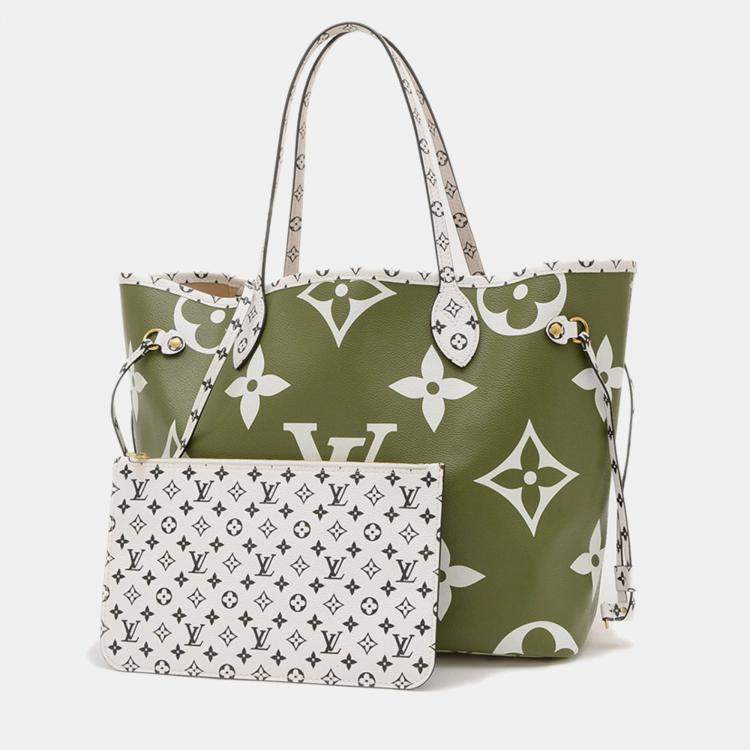 Pre Owned Louis Vuitton Neverfull MM Khaki Monogram Giant Canvas Tote Bag