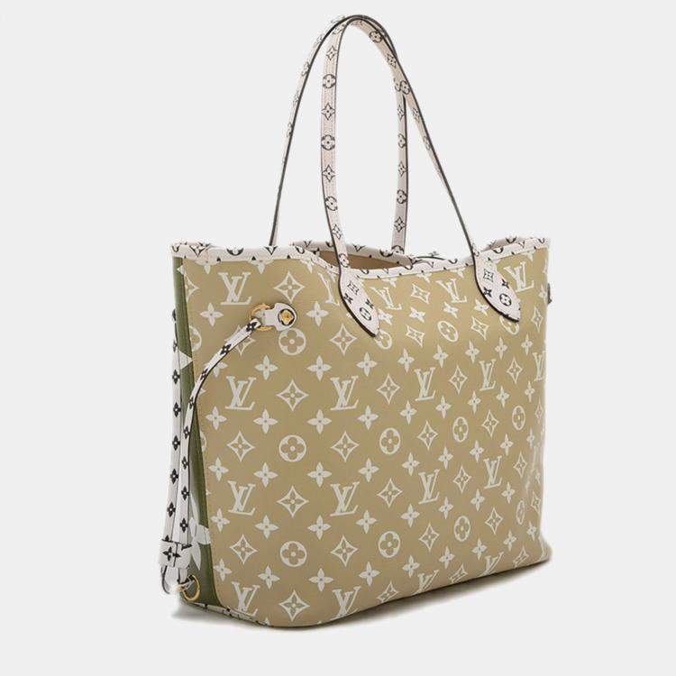 Pre Owned Louis Vuitton Neverfull MM Khaki Monogram Giant Canvas Tote Bag