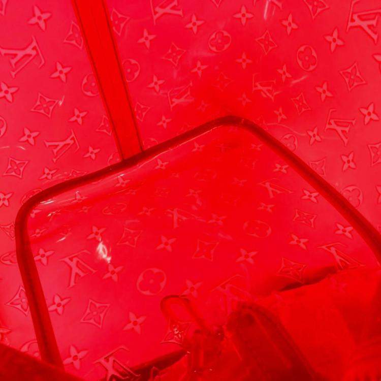 Pre Owned Louis Vuitton Keepall 50 Red Monogram Prism Vinyl PVC Boston Bag