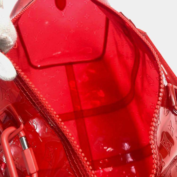 Pre Owned Louis Vuitton Keepall 50 Red Monogram Prism Vinyl PVC Boston Bag