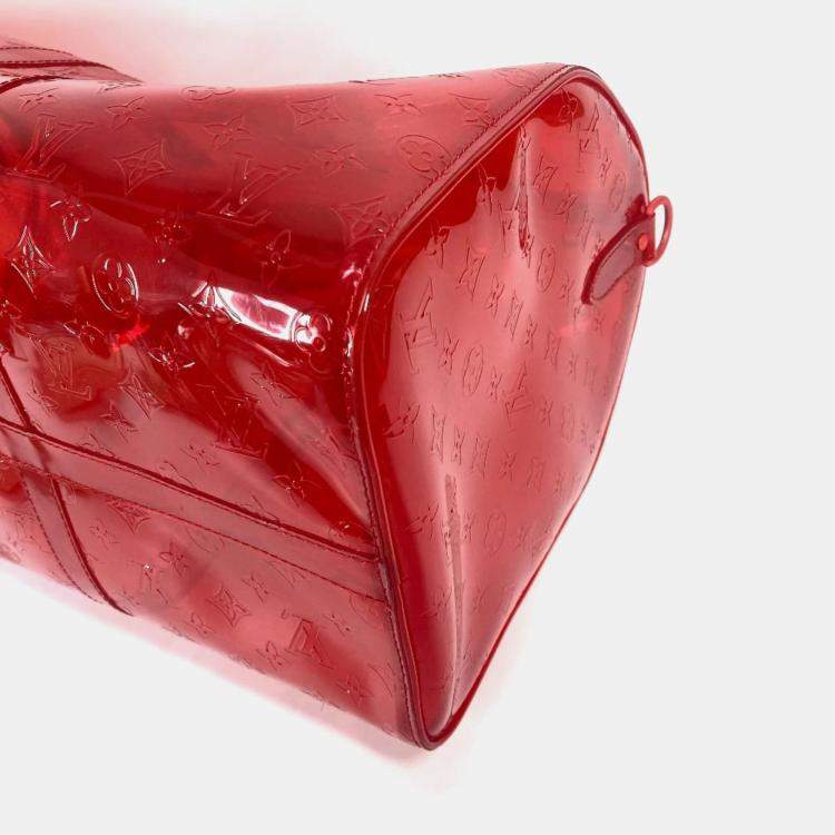 Pre Owned Louis Vuitton Keepall 50 Red Monogram Prism Vinyl PVC Boston Bag