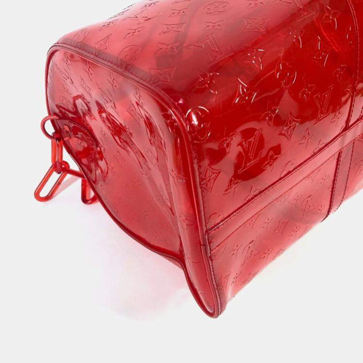 Pre Owned Louis Vuitton Keepall 50 Red Monogram Prism Vinyl PVC Boston Bag