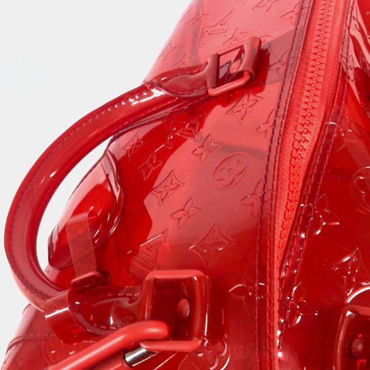 Pre Owned Louis Vuitton Keepall 50 Red Monogram Prism Vinyl PVC Boston Bag