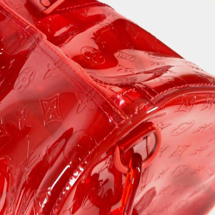 Pre Owned Louis Vuitton Keepall 50 Red Monogram Prism Vinyl PVC Boston Bag