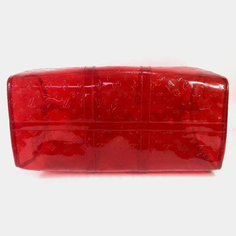 Pre Owned Louis Vuitton Keepall 50 Red Monogram Prism Vinyl PVC Boston Bag