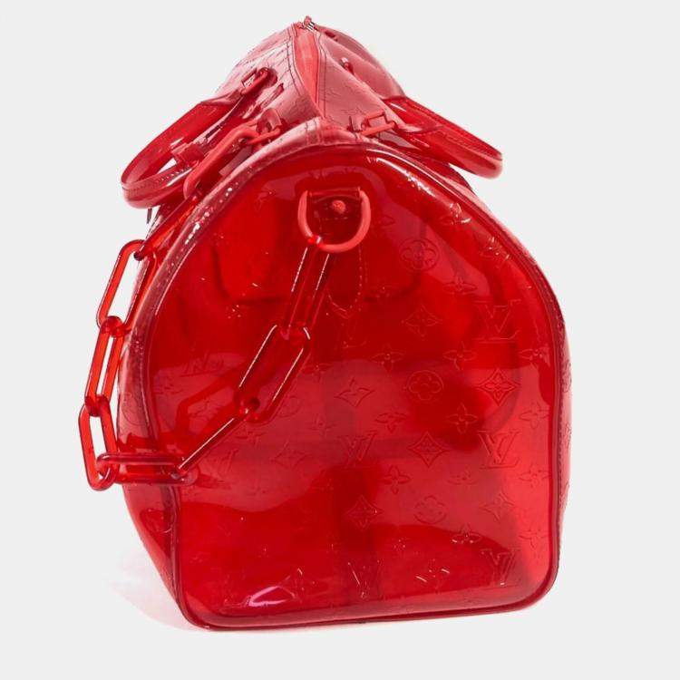 Pre Owned Louis Vuitton Keepall 50 Red Monogram Prism Vinyl PVC Boston Bag
