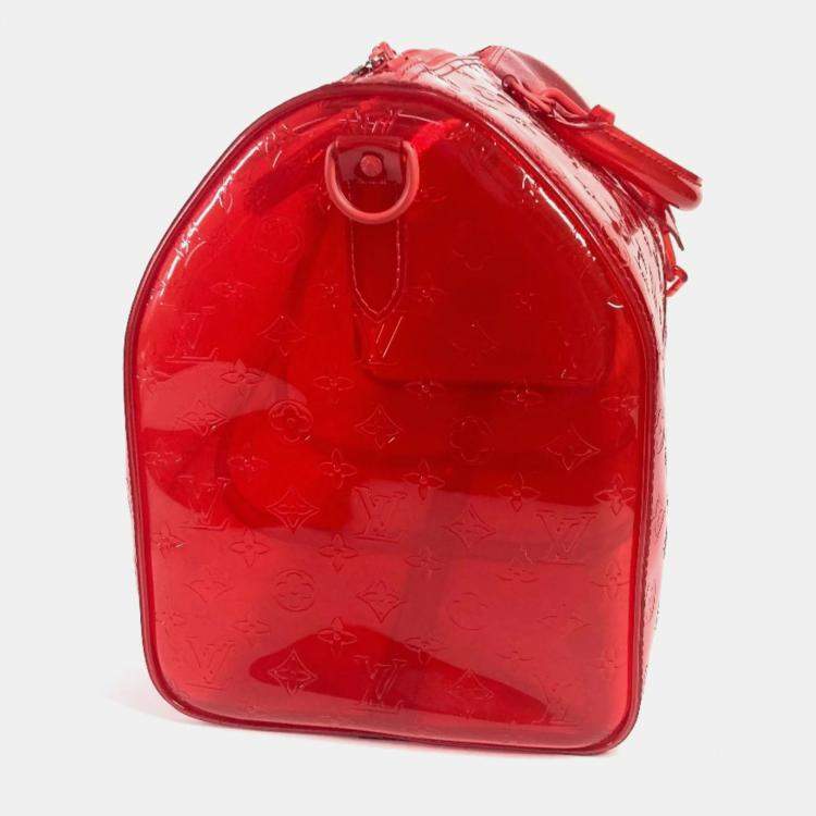 Pre Owned Louis Vuitton Keepall 50 Red Monogram Prism Vinyl PVC Boston Bag