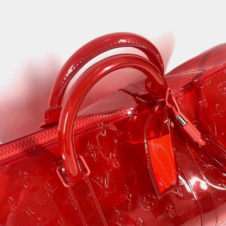 Pre Owned Louis Vuitton Keepall 50 Red Monogram Prism Vinyl PVC Boston Bag