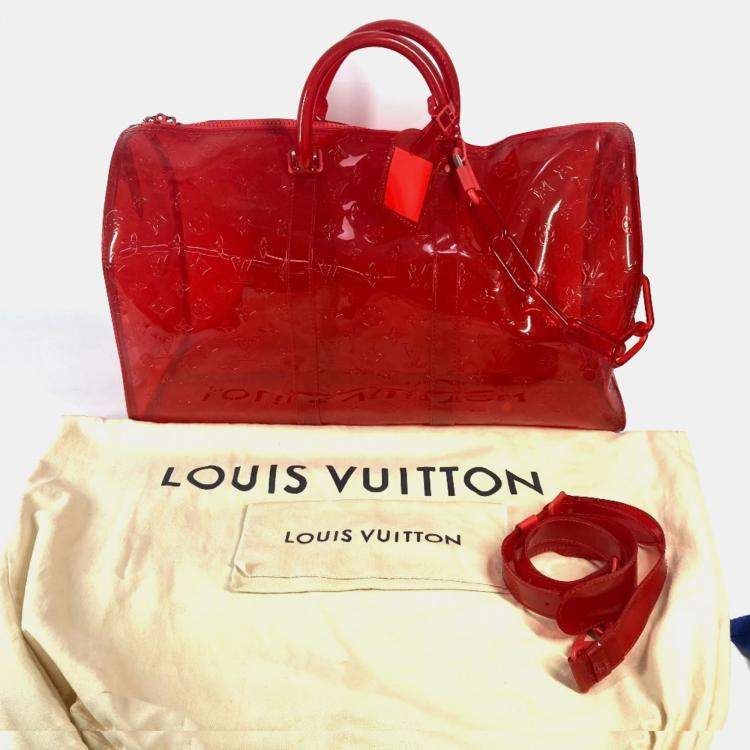 Pre Owned Louis Vuitton Keepall 50 Red Monogram Prism Vinyl PVC Boston Bag