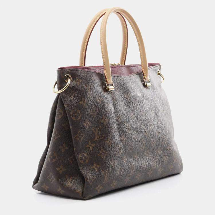 Pre Owned Louis Vuitton Pallas Monogram Aurore Brown Bordeaux Coated Canvas Leather Handbag 