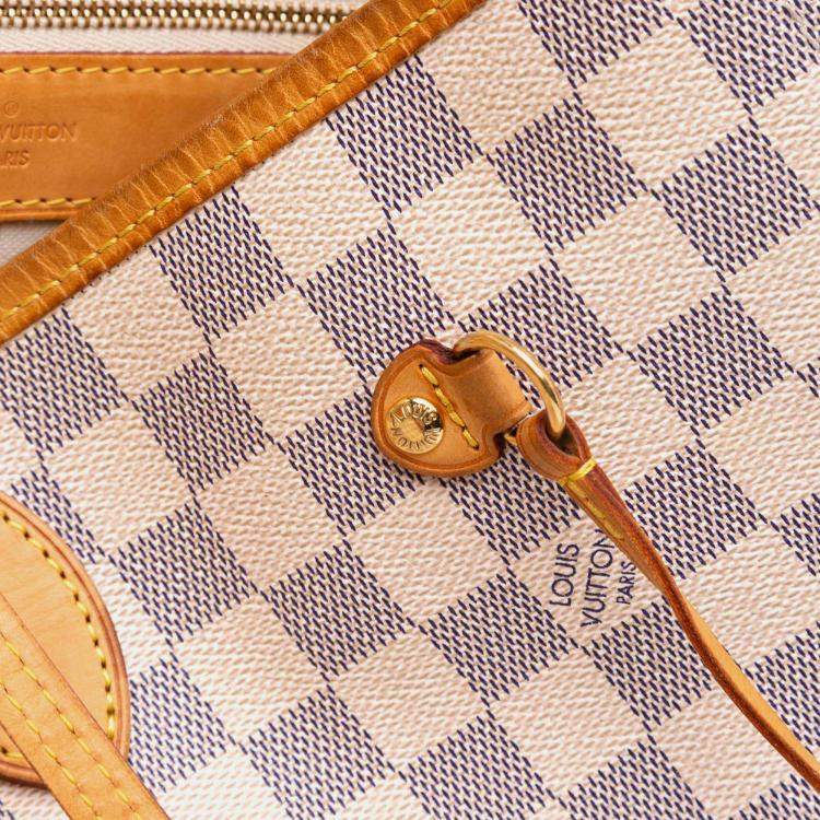 Pre Owned Louis Vuitton White Damier Azur Neverfull MM