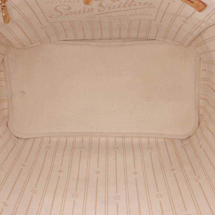 Pre Owned Louis Vuitton White Damier Azur Neverfull MM