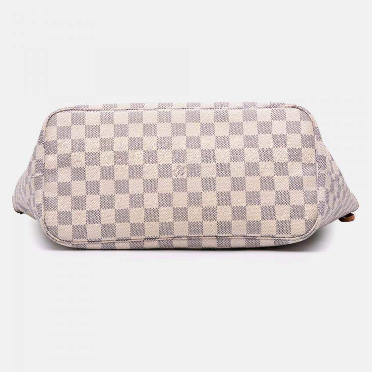 Pre Owned Louis Vuitton White Damier Azur Neverfull MM