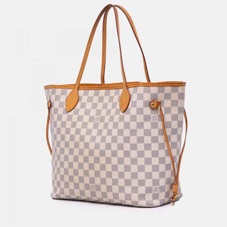 Pre Owned Louis Vuitton White Damier Azur Neverfull MM