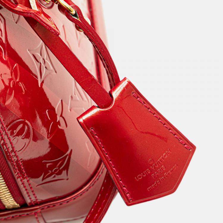 Pre Owned Louis Vuitton Red Monogram Vernis Rayures Alma BB Bag