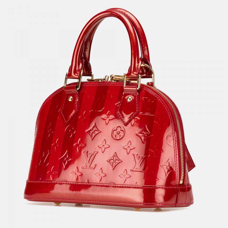 Pre Owned Louis Vuitton Red Monogram Vernis Rayures Alma BB Bag