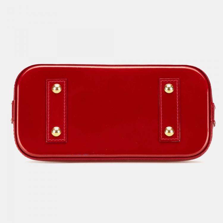 Pre Owned Louis Vuitton Red Monogram Vernis Rayures Alma BB Bag