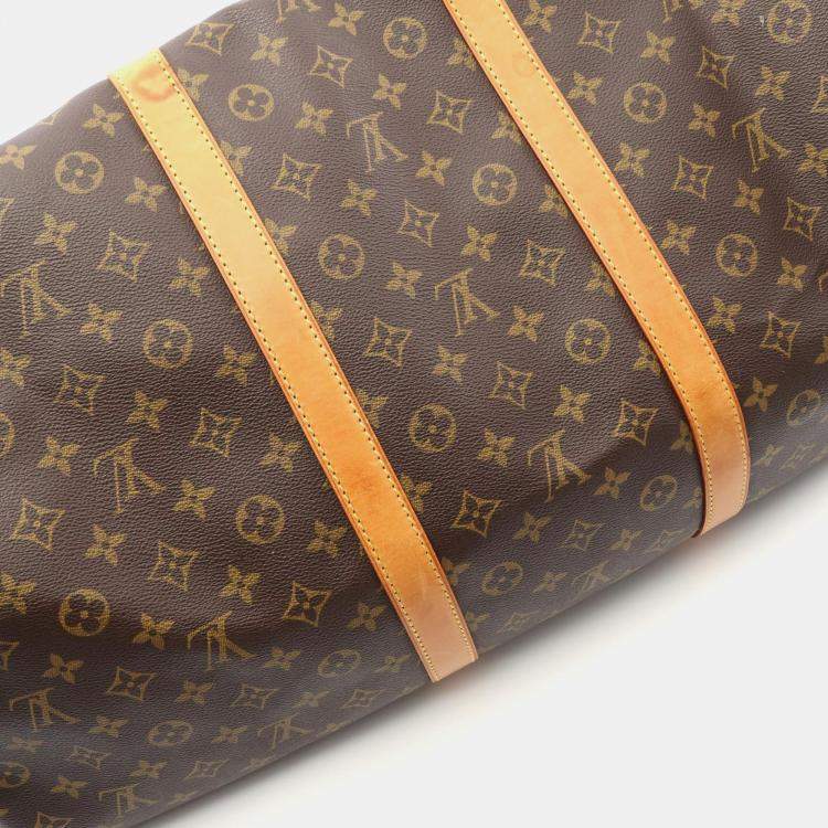 Pre Owned Louis Vuitton Keepall Bandouliere 60 Brown Monogram Canvas Travel Bag