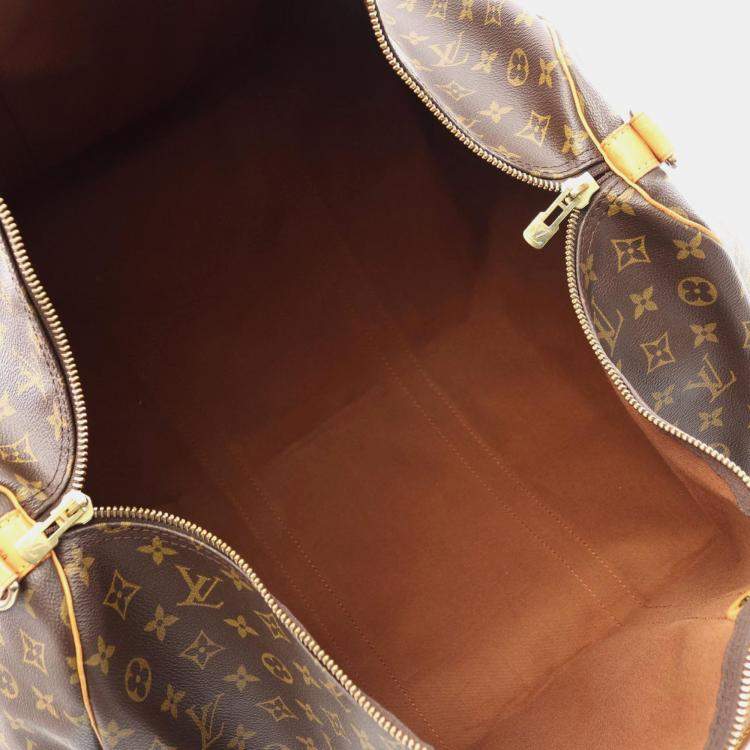 Pre Owned Louis Vuitton Keepall Bandouliere 60 Brown Monogram Canvas Travel Bag