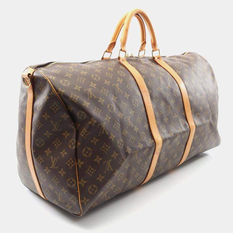 Pre Owned Louis Vuitton Keepall Bandouliere 60 Brown Monogram Canvas Travel Bag