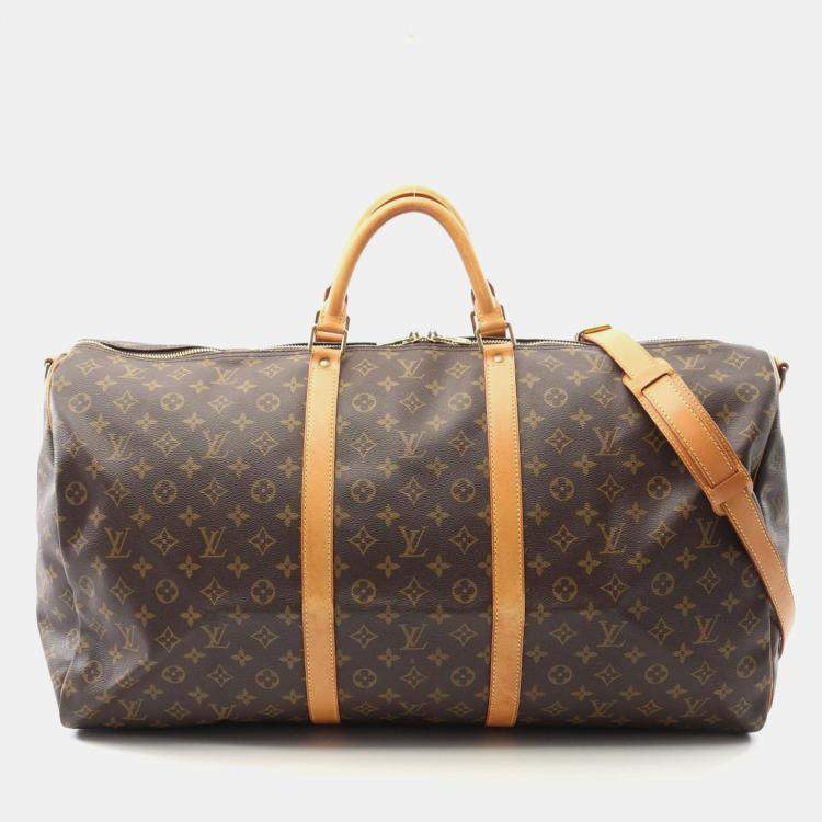 Pre Owned Louis Vuitton Keepall Bandouliere 60 Brown Monogram Canvas Travel Bag